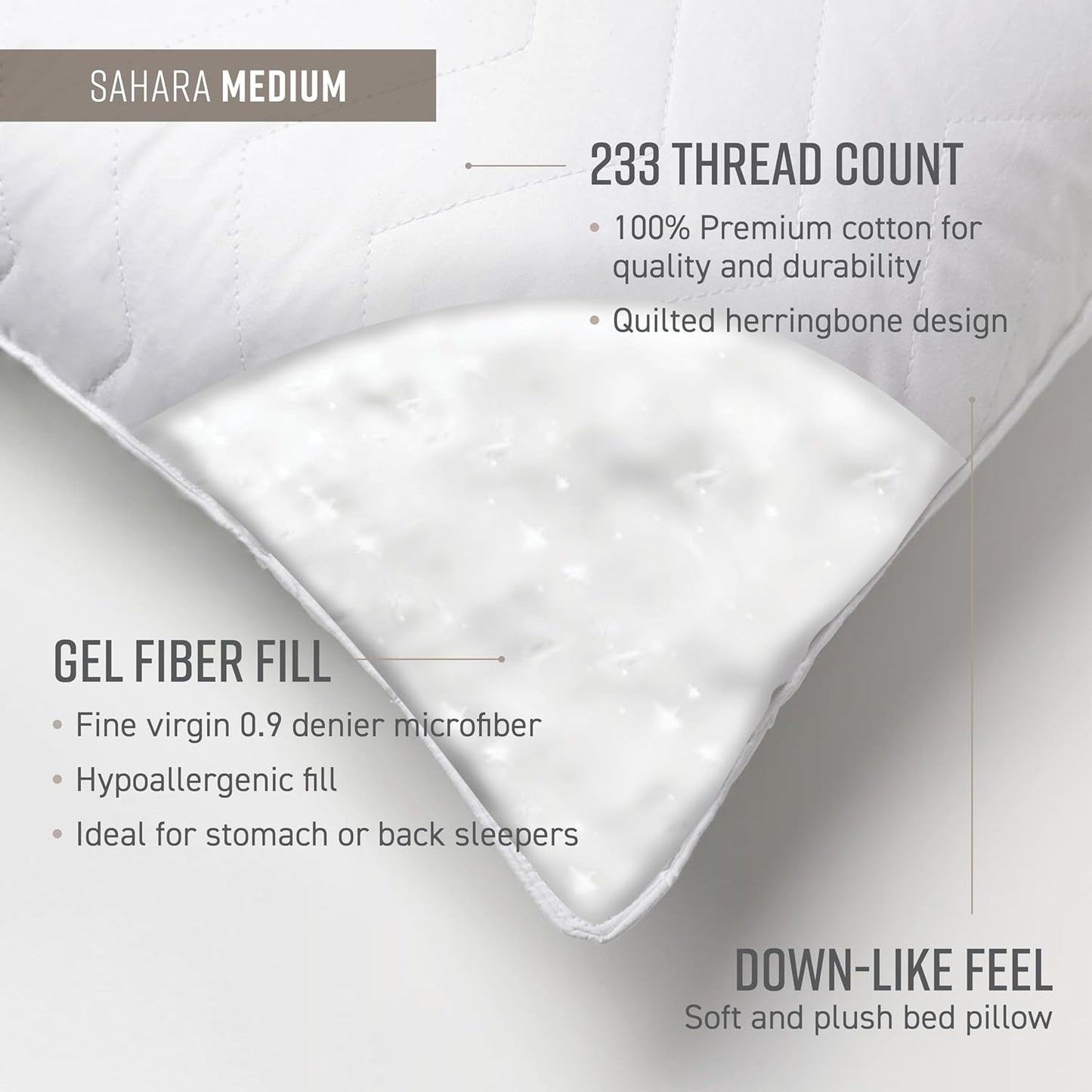 Sobel Westex: Sahara Nights Bed Pillow Soft, Hypoallergenic, Gel Fiber Fill | Perfect for Back and Stomach Sleepers