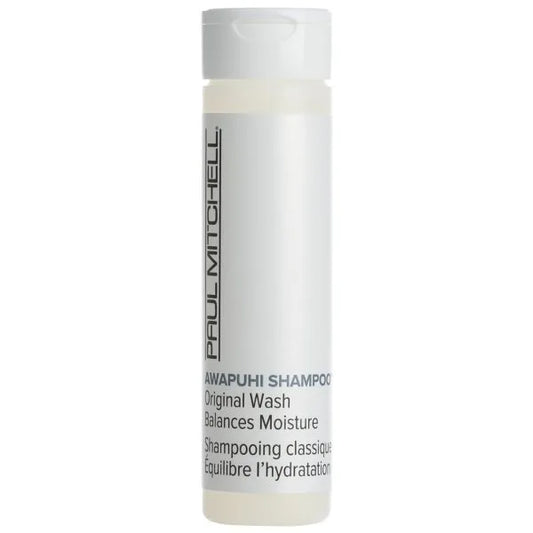 Paul Mitchell Awapuhi Shampoo in travel-sized bottle for balancing moisture and refreshing hair.