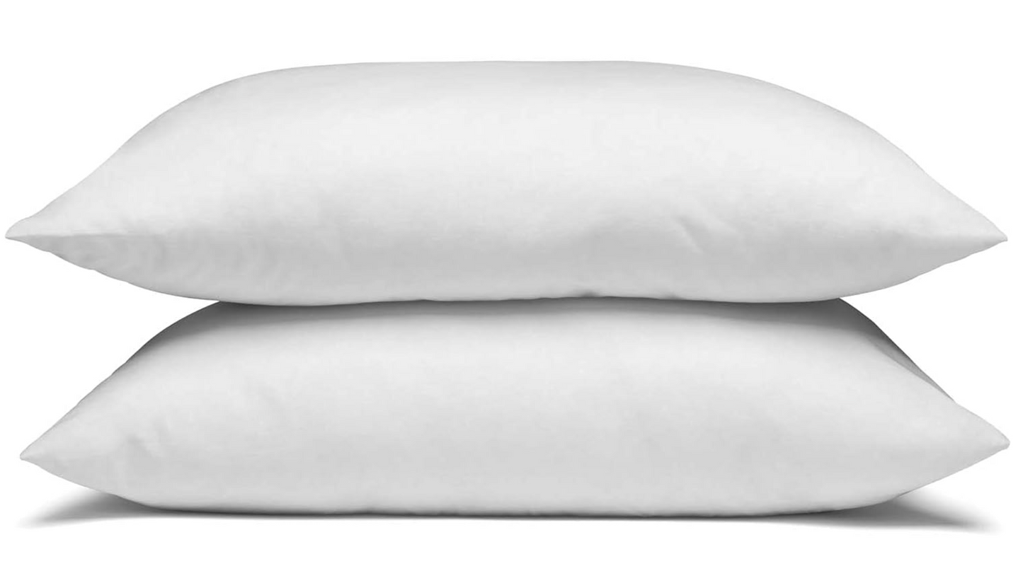 Two white medium support polyester pillows stacked for ideal comfort and breathability.