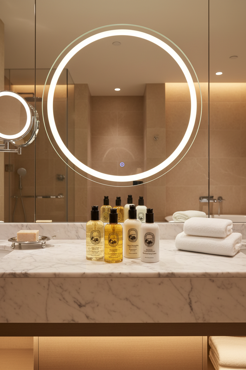 Diptyque Philosykos Complete Set displayed elegantly in a luxurious bathroom setting.