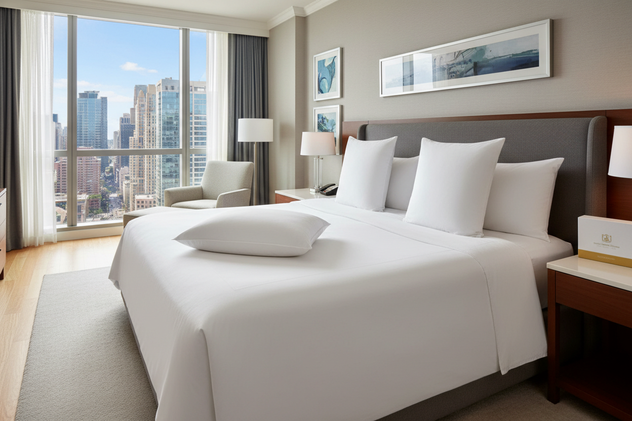 Dream Surrender II Pillow in luxury hotel room - Hilton and Marriott quality bedding