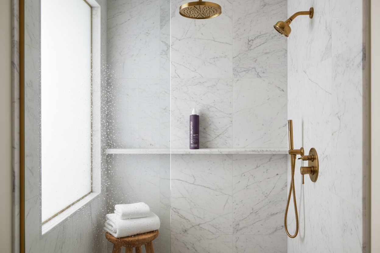 Kevin Murphy Young.Again Conditioner in ultra-luxury hotel walk-in shower