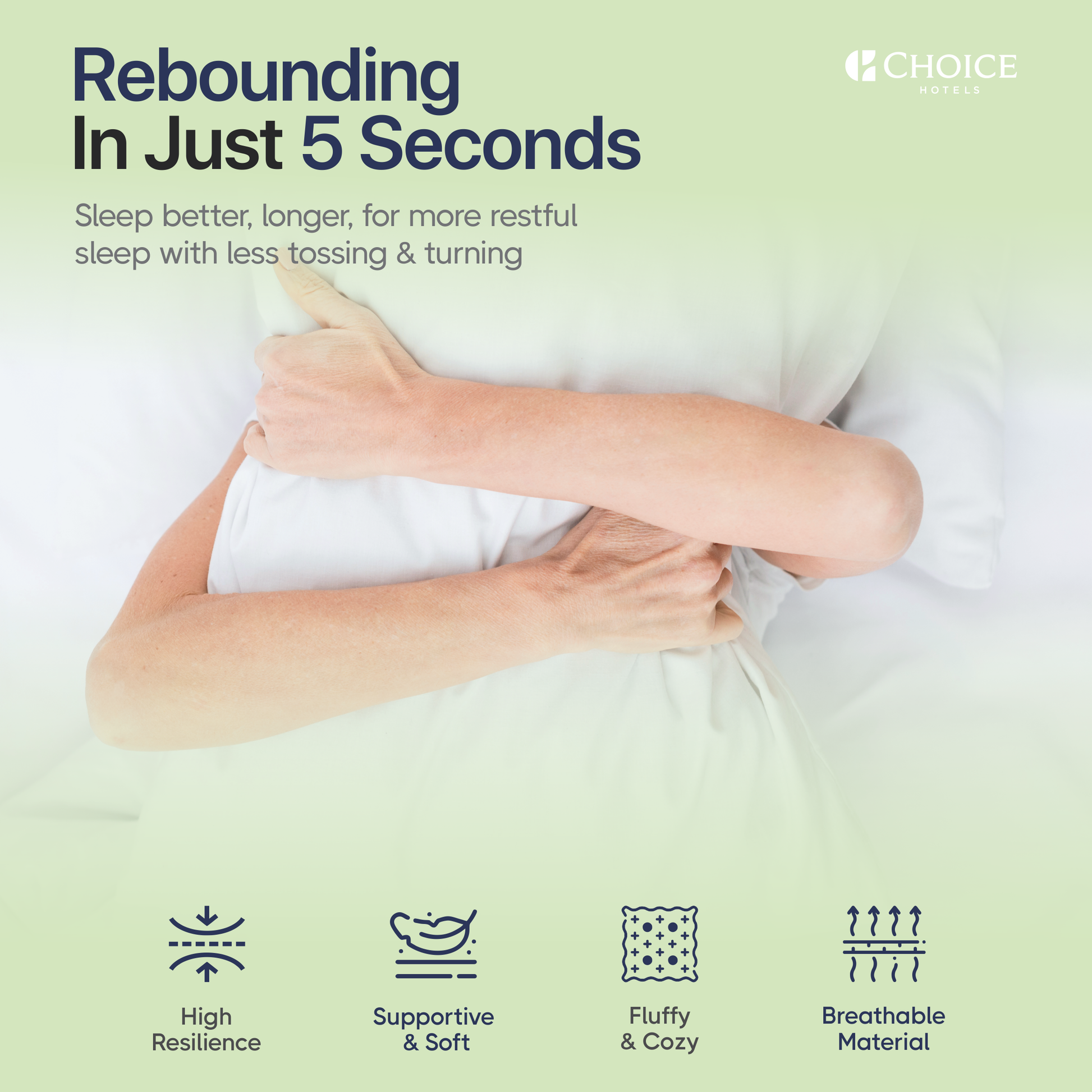 Rebounding pillow with high resilience for restful sleep, featuring supportive, soft, fluffy, and breathable material.