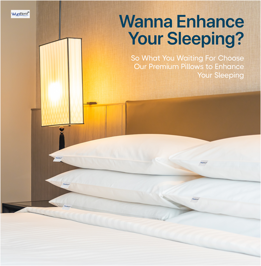 Premium pillows stacked on a bed, promoting enhanced sleeping experience for comfort and relaxation.