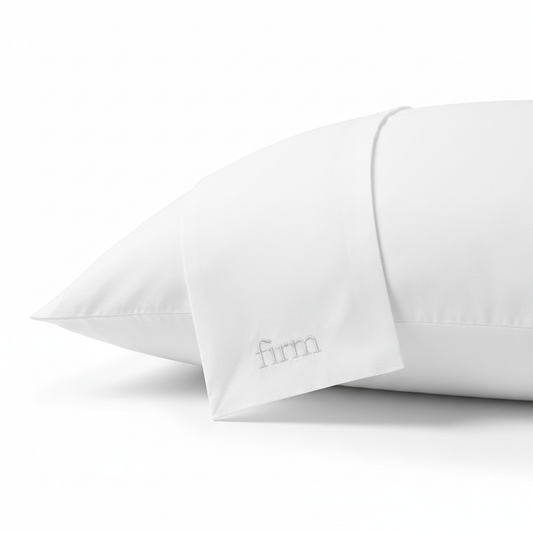 A firm pillow with a white cover, highlighting pillow protectors for hotels and Airbnbs for hygiene upgrade.