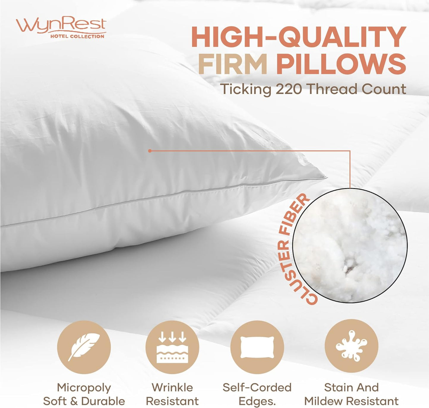 Wyndham Wynrest Cluster Pillow Queen 20x30 Firm Hotel Pillow 100% Direct Firm| Used in Many Hotels & Resorts | Perfect for Back, Side, Sleepers (1, 20x30)