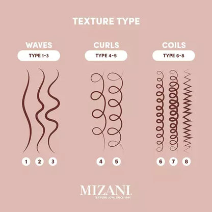 Mizani Heat Screen infographic describing lightweight heat protection, shine, and thermal styling protection up to 450°F.
