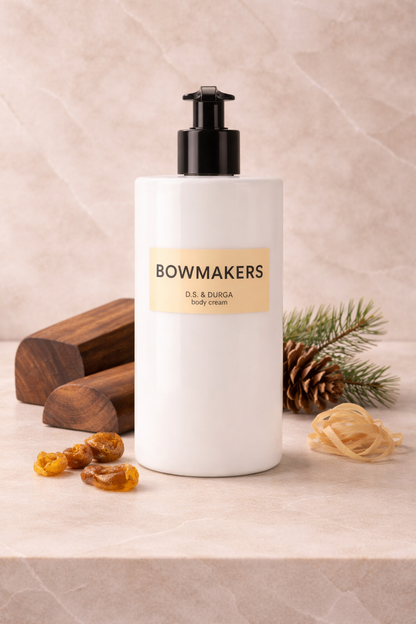 D.S. & Durga Bowmakers Body Cream luxurious moisturizer with warm fragrance and elegant packaging.