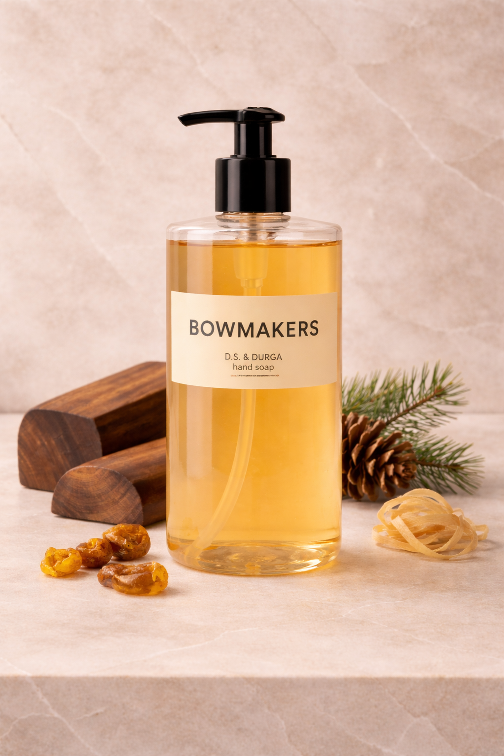 D.S. & Durga Bowmakers Hand Soap in a stylish bottle with natural elements for a luxurious cleansing experience.