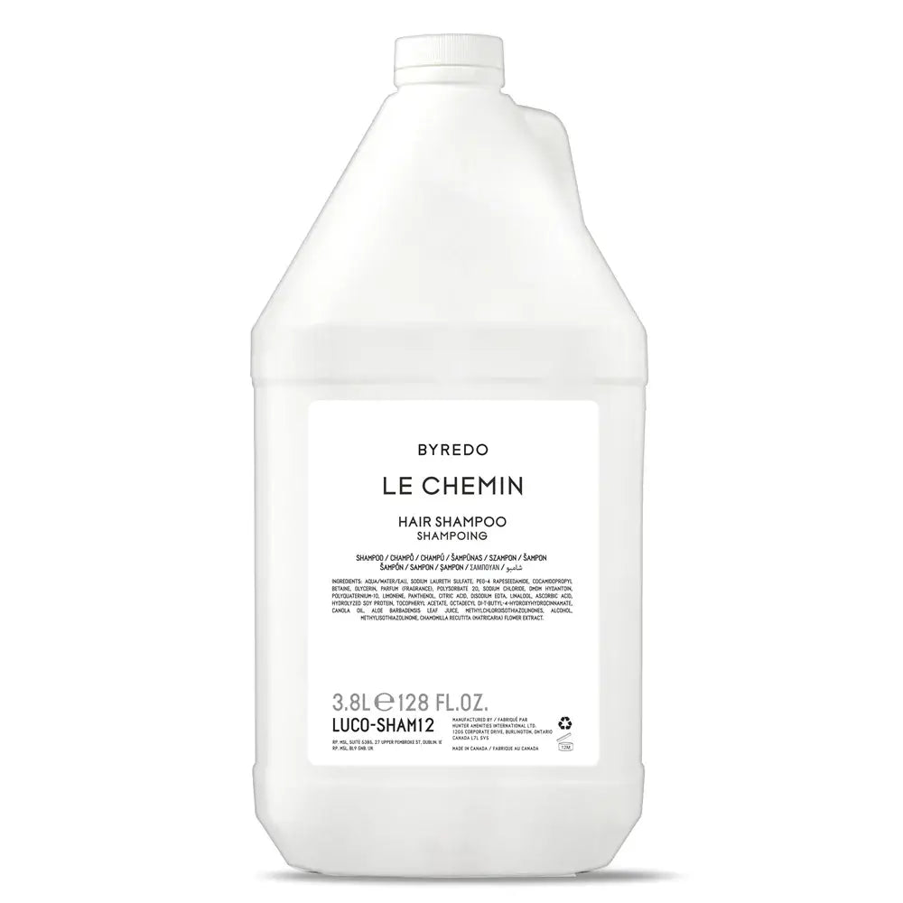 Byredo Bath & Body Refill 4 Piece Set featuring Le Chemin Hair Shampoo in a 128 fl oz container.