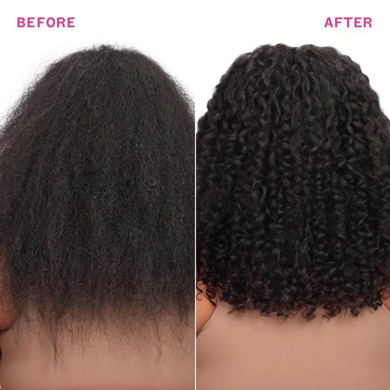straight hair before and after styling with frizz-me-not