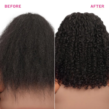 straight hair before and after styling with frizz-me-not