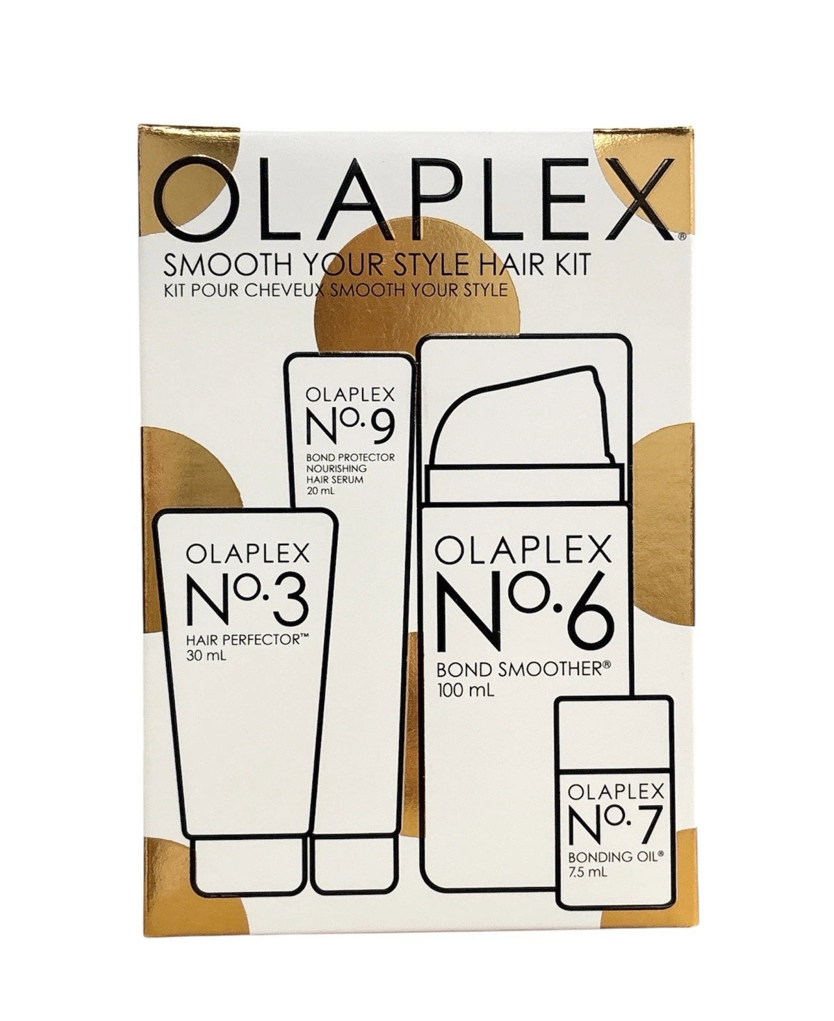 Front of OLAPLEX Smooth Your Style Hair Kit box showing No.3, No.6, No.7, and No.9