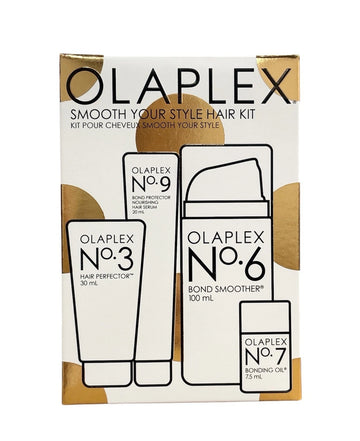 Front of OLAPLEX Smooth Your Style Hair Kit box showing No.3, No.6, No.7, and No.9