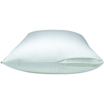 King pillow protector with end zipper, 20 x 36 inches, white, 180 thread count, cotton-polyester blend.