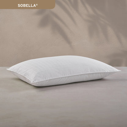 Hotel Sobella hypoallergenic pillow with plush gel fiber and a stylish geometric cotton cover.