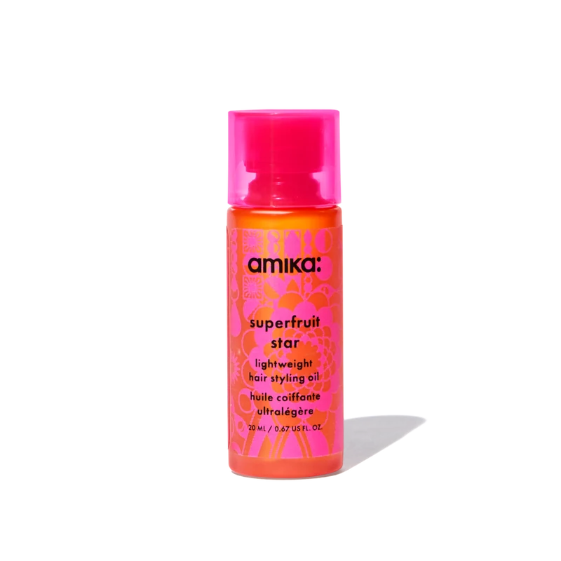 amika superfruit star 1.7 oz hair oil bottle with 450°F heat defense callout