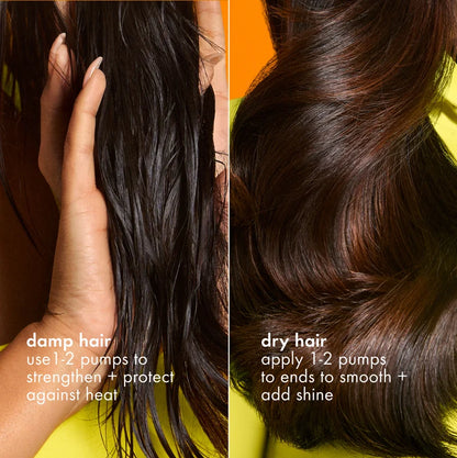 how to use amika superfruit star on damp hair before heat styling and dry ends for shine