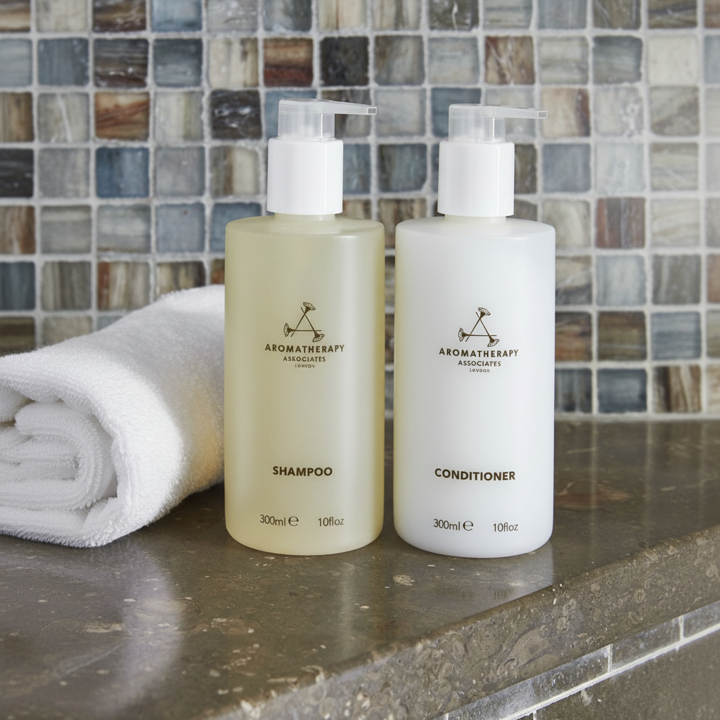 Aromatherapy Associates luxury shampoo 300ml JW Marriott hotel shampoo ylang ylang geranium patchouli essential oils
