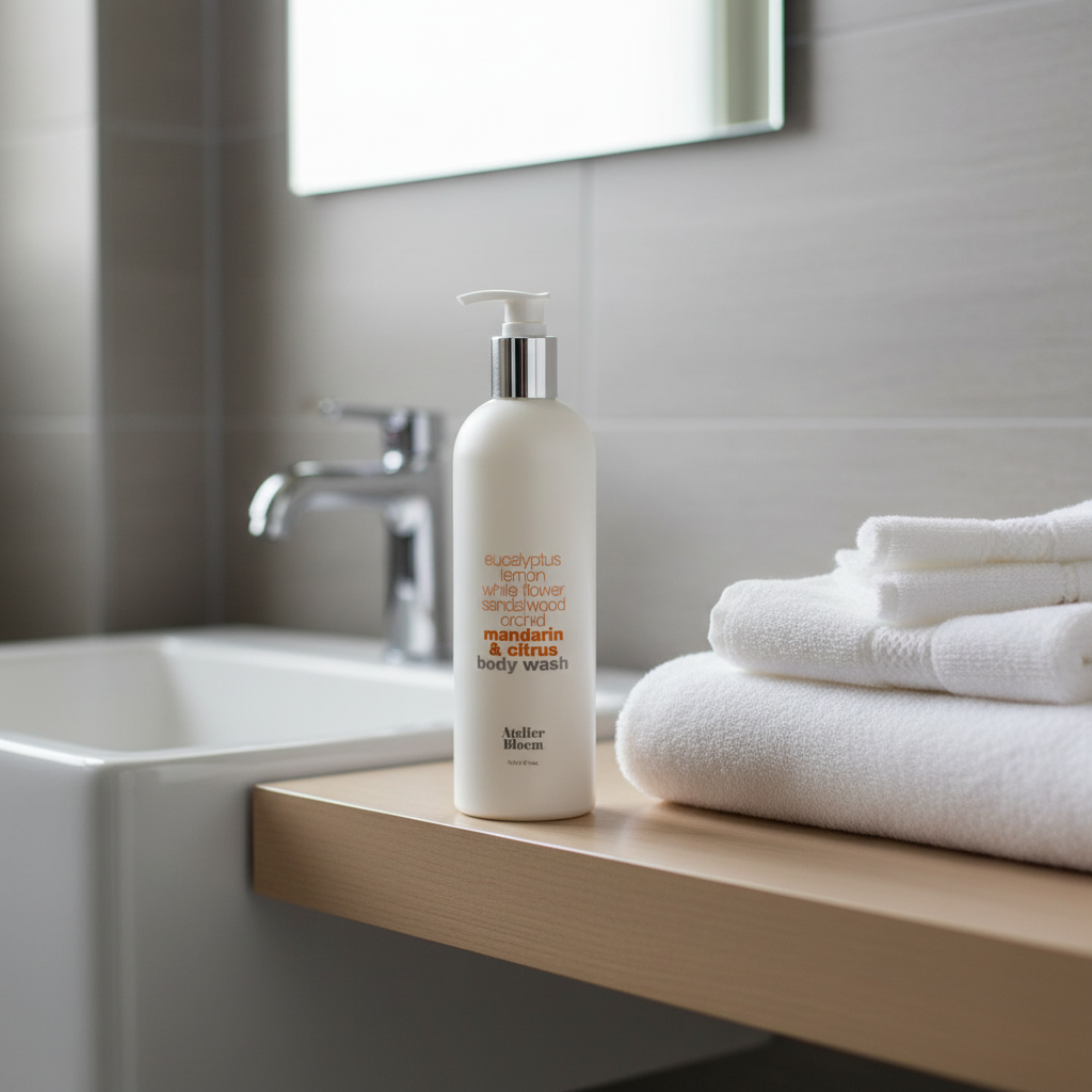 Atelier Bloem mandarin citrus body wash 16oz Kimpton luxury hotel body wash eucalyptus sandalwood orchid botanicals