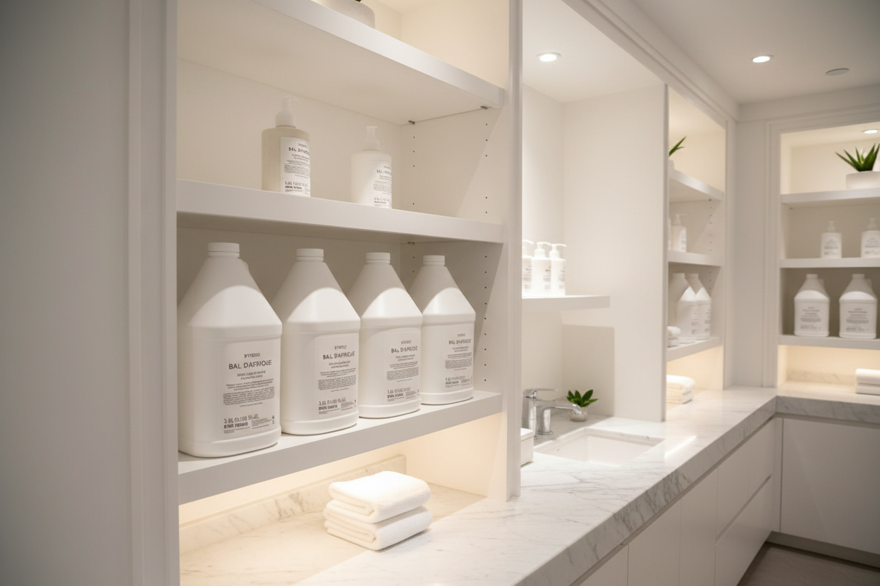 Byredo Bal d'Afrique 4 piece set on luxury spa shelves