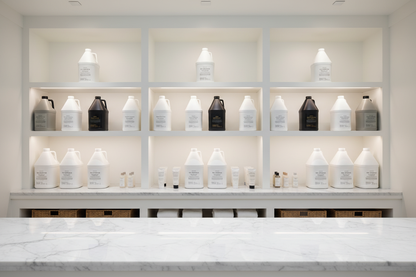 Byredo Bal d'Afrique Conditioner refill jugs in luxury spa storage
