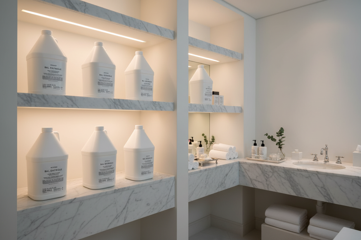 Byredo Bal d'Afrique Conditioner refill jugs in luxury spa