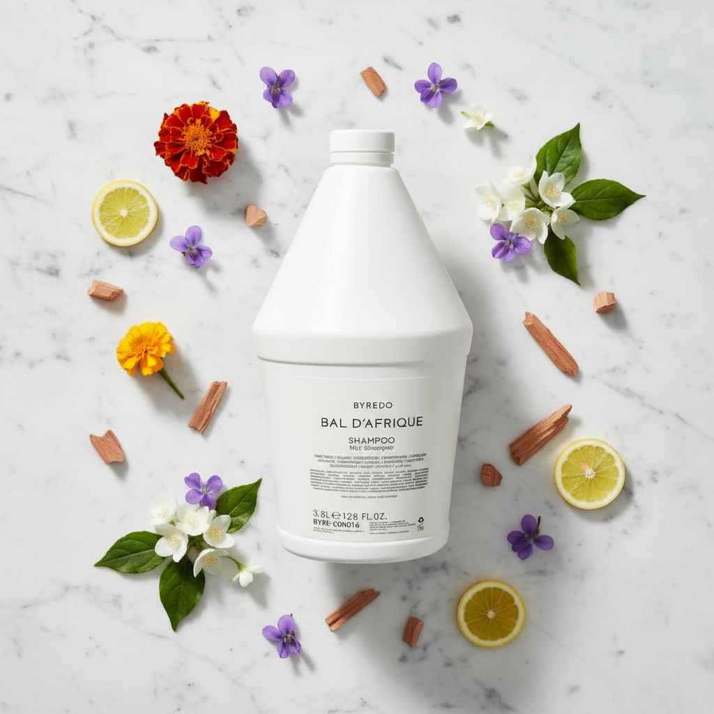 Byredo Bal d'Afrique gallon refill jug with scent elements