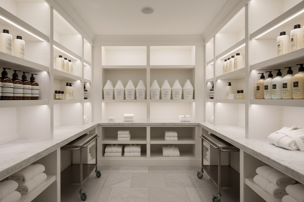 Byredo Bal d'Afrique refill jugs in luxury spa storage