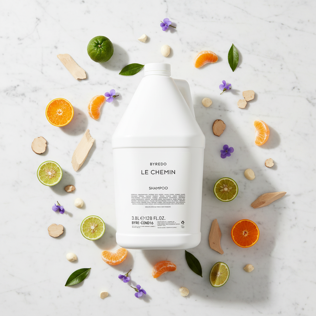 Byredo Le Chemin Shampoo with accurate scattered scent elements