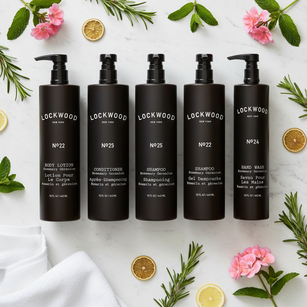 Flat Lay - 5 Bottles with Proper Spacing and Uniform Pumps