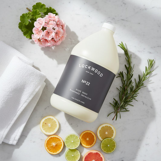 Flat Lay - Large Refill Bottle with Scattered Ingredients