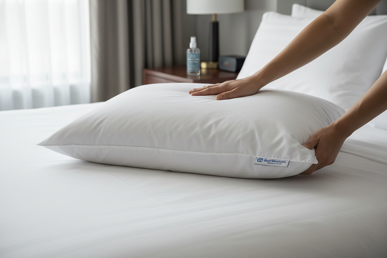 Hands placing pillow