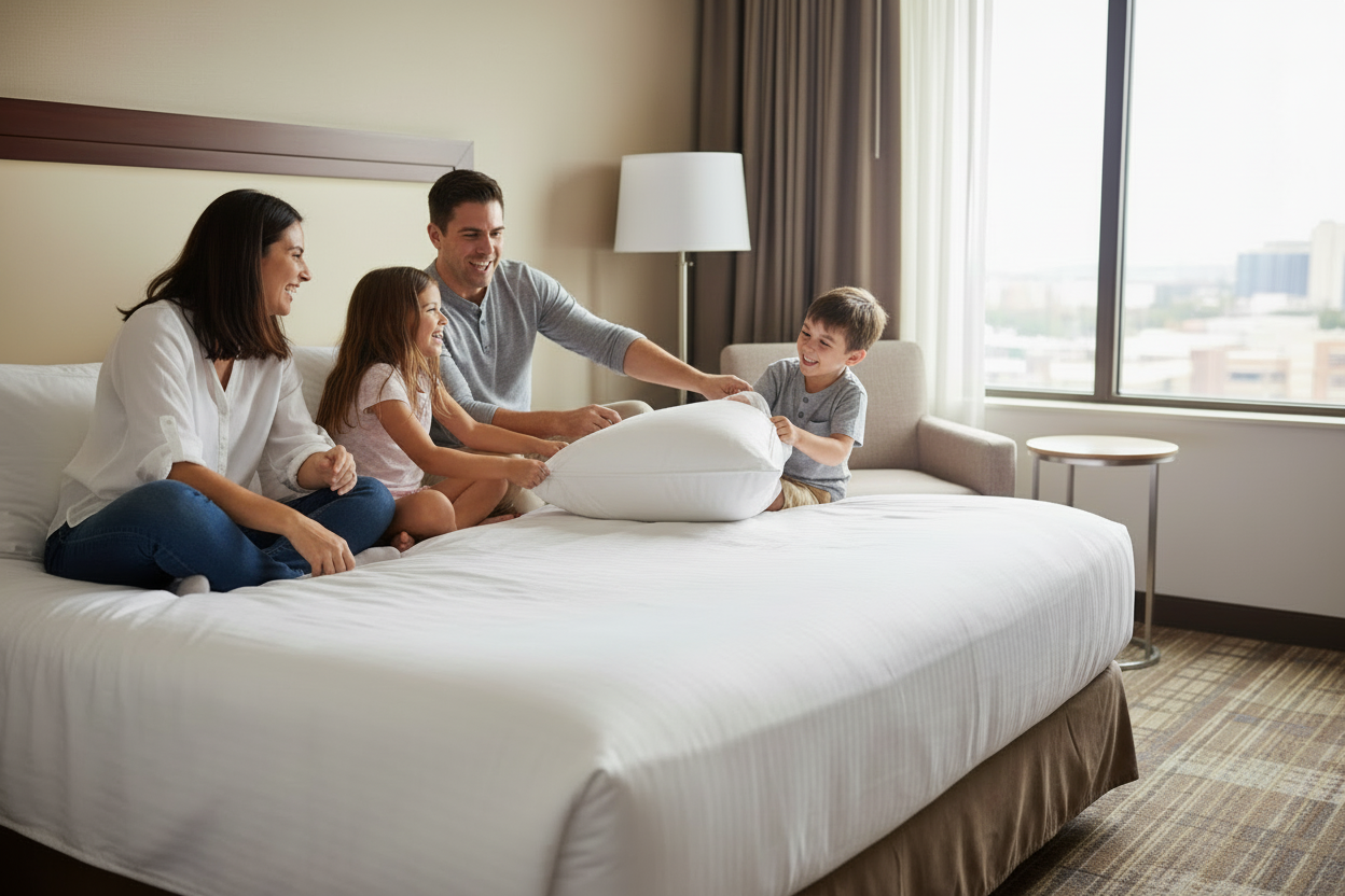 pillow fight fun with hotel pillows