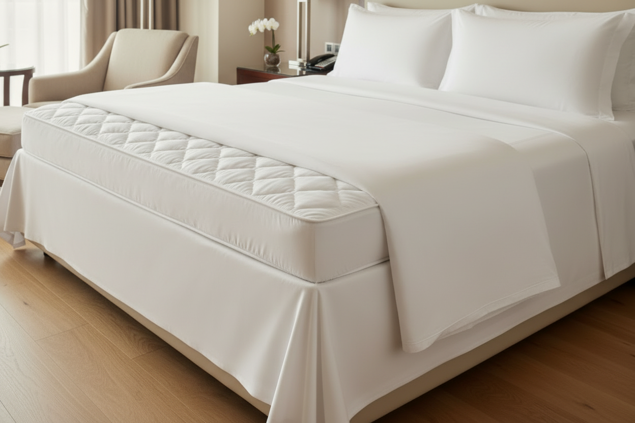 IHG hotel king fitted sheet and quilted mattress pad corner detail