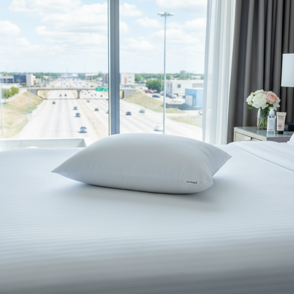Choice Hotels WoodSpring Ecoendure standard pillow medium support white cover hotel quality eco-friendly
