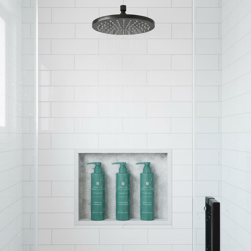 Vida Verde Trio in modern luxury shower - complete haircare and body care set