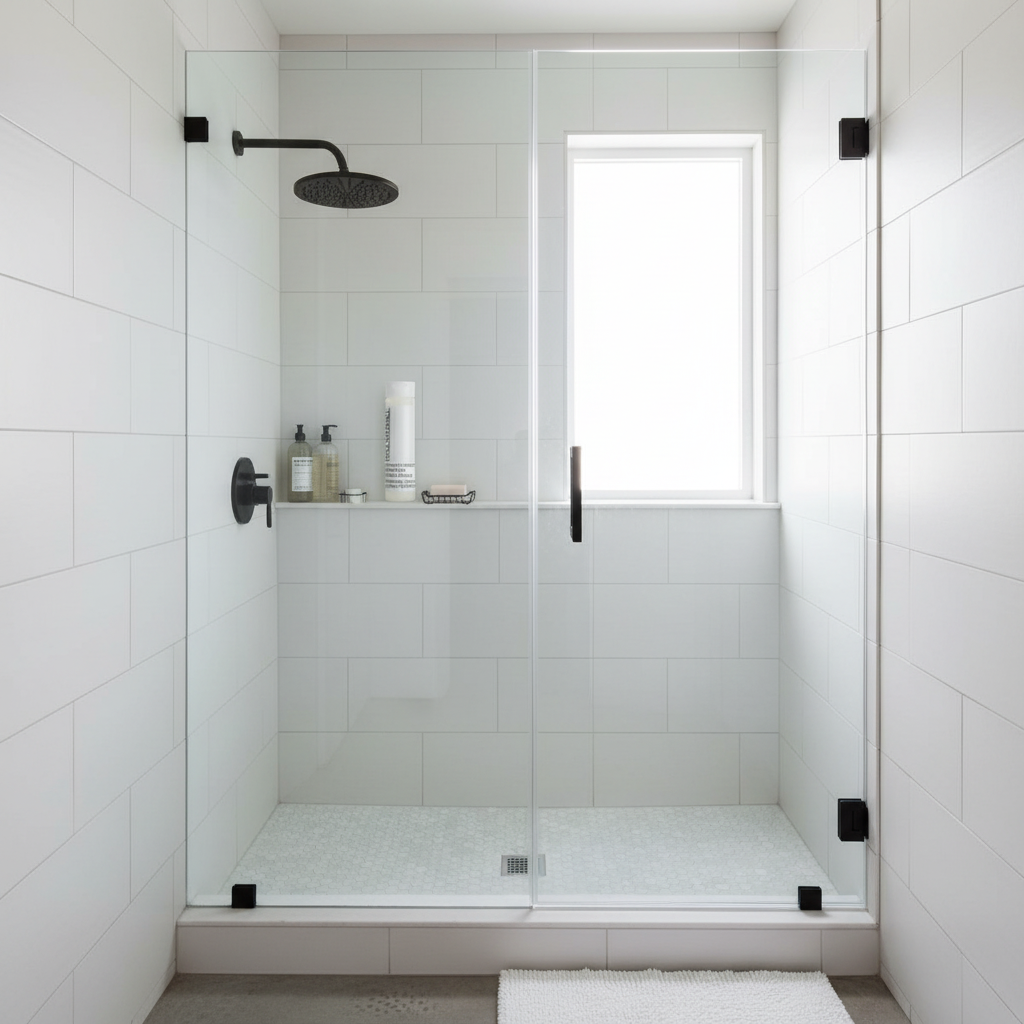 Paul Mitchell Shampoo in modern luxury shower with rainfall showerhead