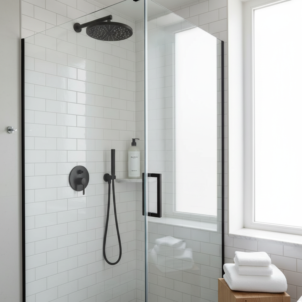 Balmain Paris Shampoo in modern luxury shower with rainfall showerhead
