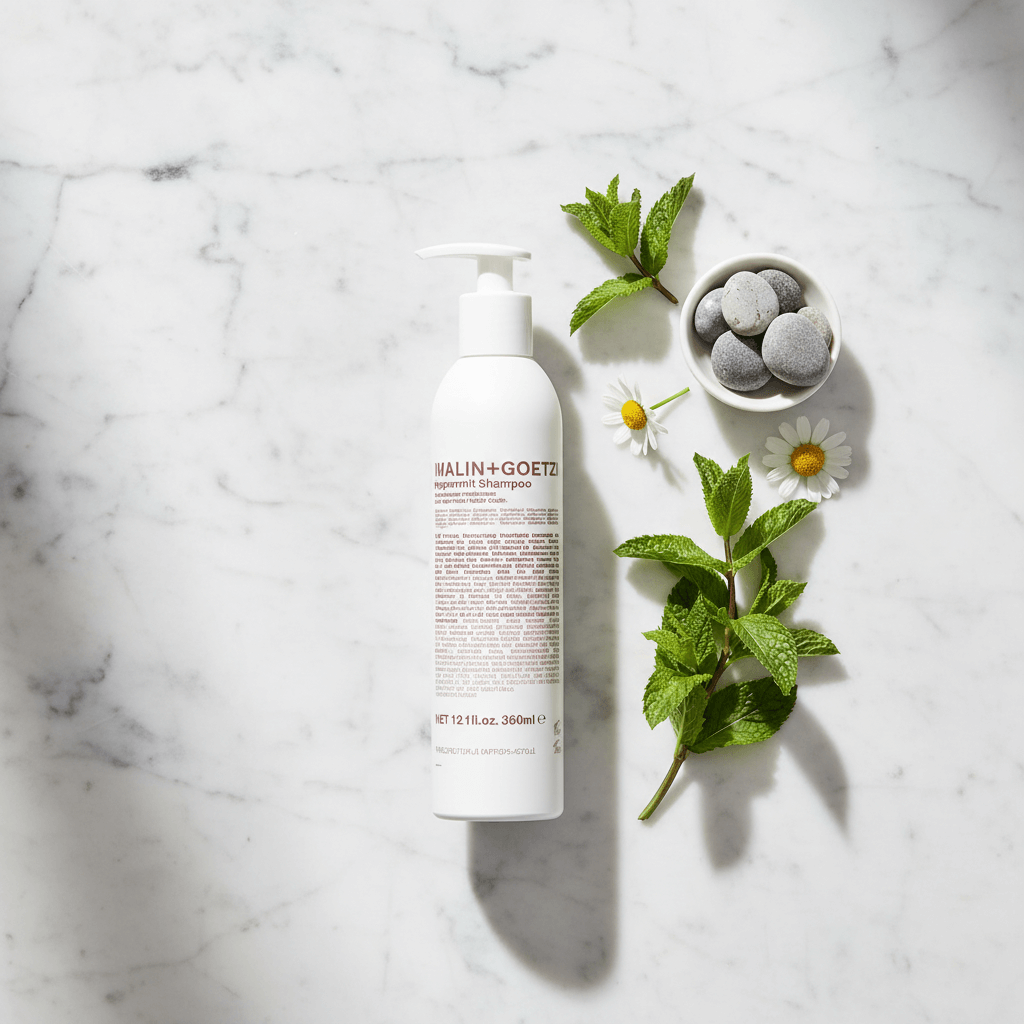 MALIN+GOETZ Shampoo flat lay with minimalist New York styling