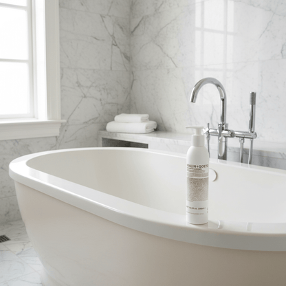 MALIN+GOETZ Shampoo on luxury soaking tub