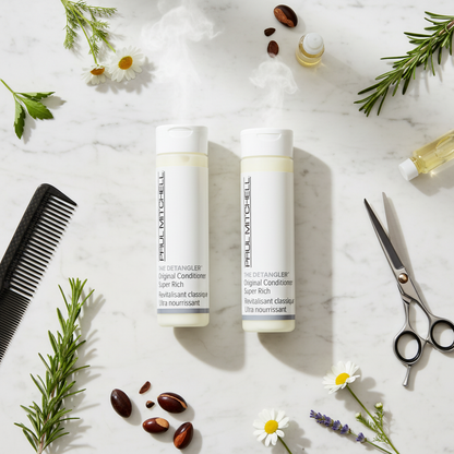 Paul Mitchell Shampoo & Conditioner Set - professional salon haircare duo on marble flat lay