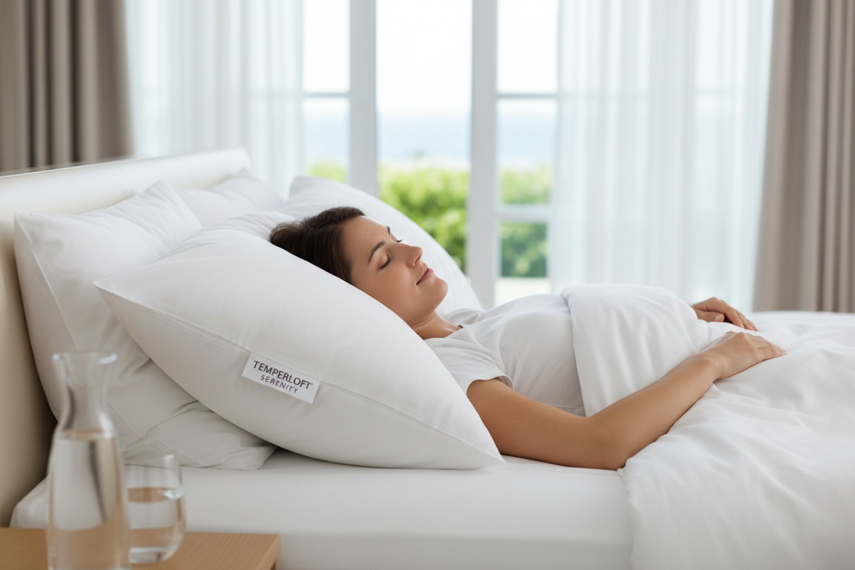 Back sleeper on Temperloft Serenity Pillow - proper support with down and down alternative blend