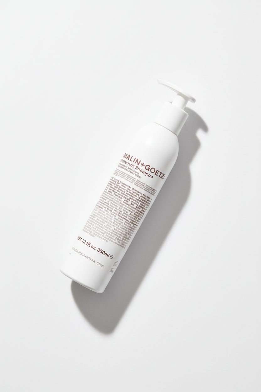Malin+Goetz Peppermint Conditioner angled product shot minimalist apothecary bottle - silicone-free conditioner