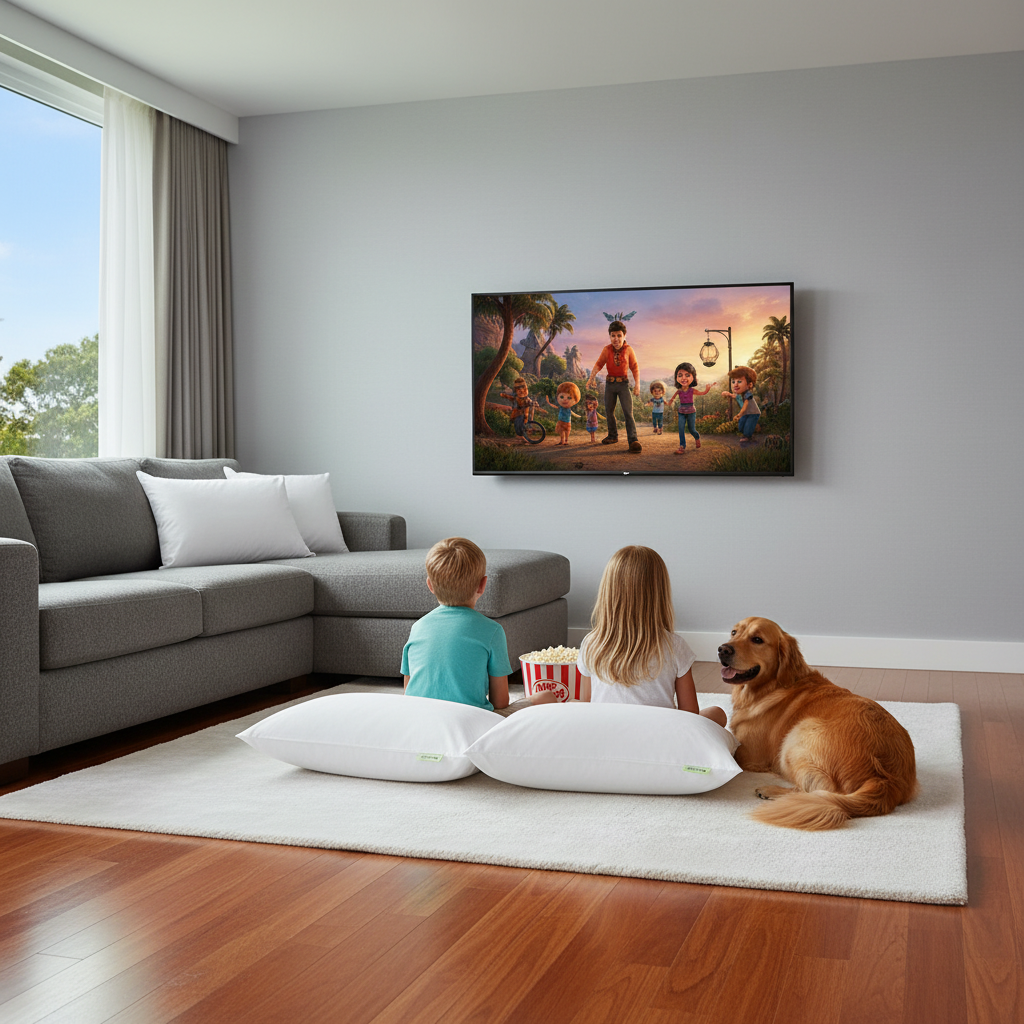 hotel pillows at home soft pillows kids and dogs watching movies