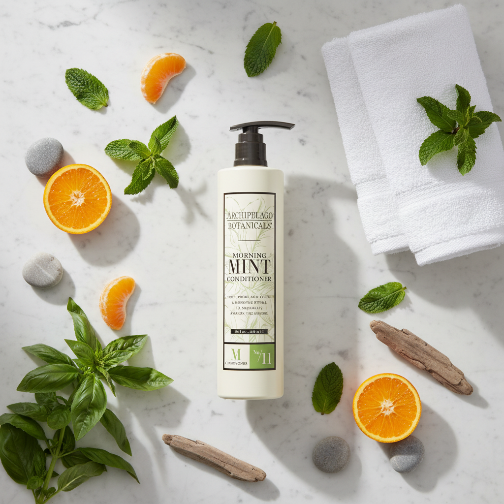 SEO-optimized alt text for the image: Archipelago Botanicals Morning Mint Conditioner - Refreshing Hair Treatment with Mandarin, Basil, and Mint