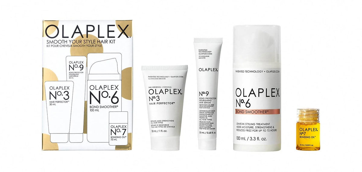 OLAPLEX Smooth Your Style Hair Kit with No.3 Hair Perfector, No.9 serum, No.6 Bond Smoother, and No.7 Bonding Oil