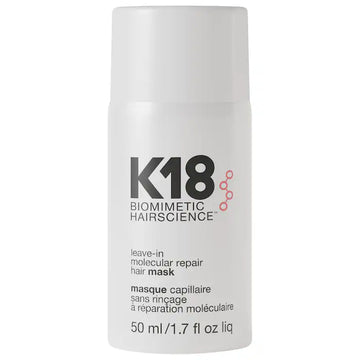 Front view of the white K18 Leave-In Molecular Repair Hair Mask bottle, labeled 50 mL / 1.7 fl oz.