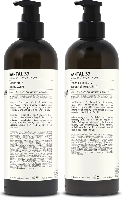 Le Labo Santal 33 Hair Care Set – Shampoo + Conditioner (2 × 16.2 oz / 480 ml Pumps)