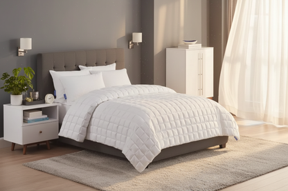 Keeco Softstitch Lightweight Brushed Microfiber Blanket - Queen displayed on a bed in a modern bedroom setting.